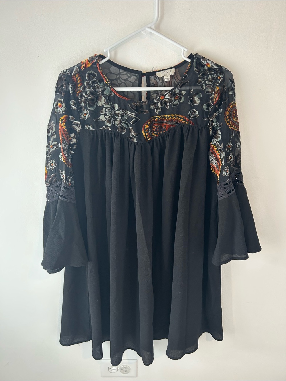 Umgee Black Mini Dress with Multicolor Paisley Yoke